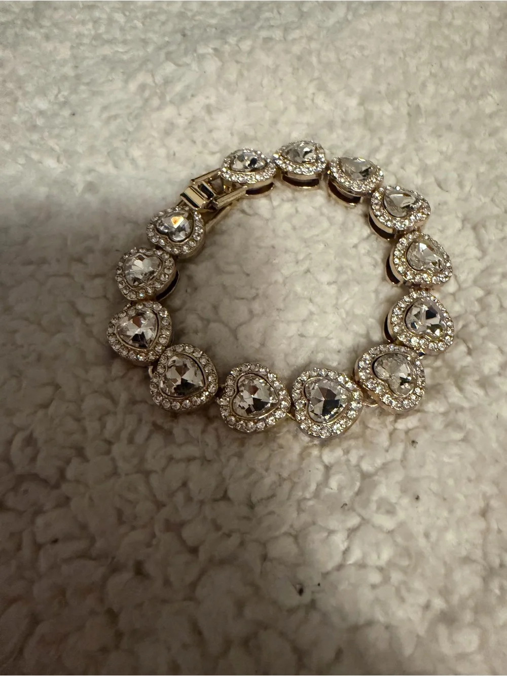 Crystal Heart Link Bracelet - Gold Tone